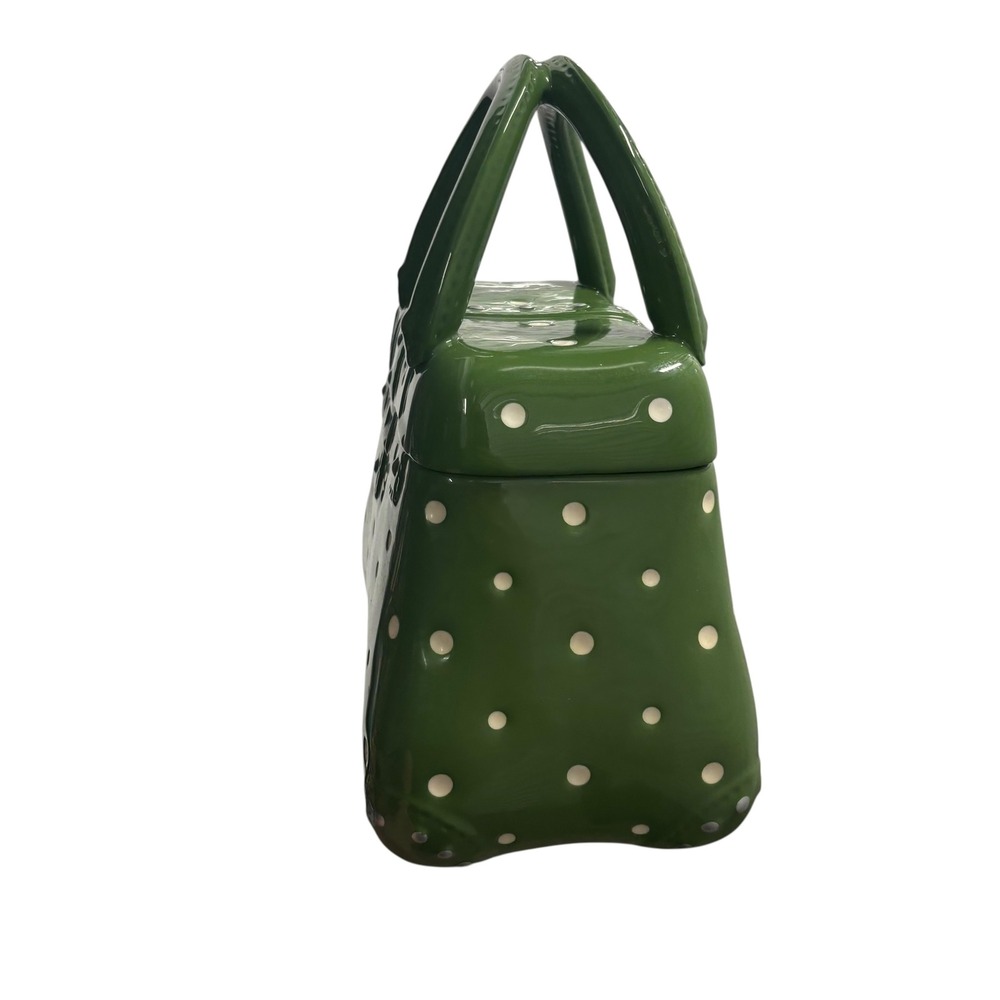 Temp‎ Tations Green Polka Dot Handbag Shaped Ceramic Cookie Jar with Lid - Picture 4 of 12